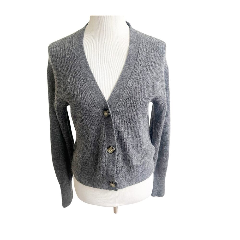 Quince Merino Wool Alpaca Blend Cardigan Gray Size Large Fuzzy Quiet Luxury